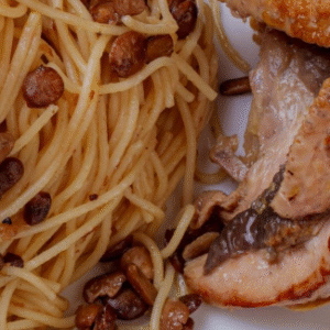 Spaghetti soumbala à la pintade